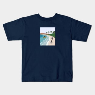 Black Labrador Dog on Paradise Beach Vacation Kids T-Shirt